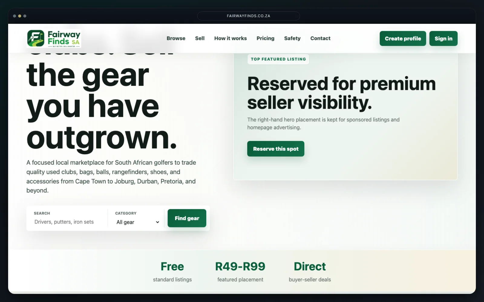 Fairway Finds online marketplace mockup