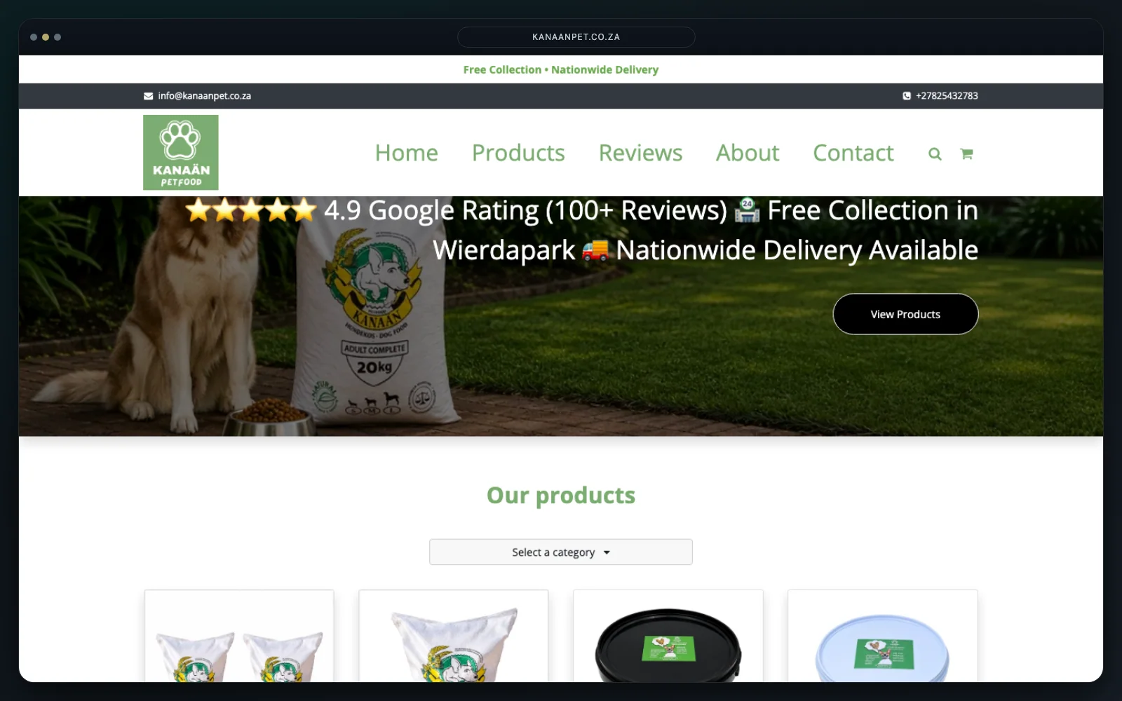 Kanaän Petfood ecommerce and retail platform mockup