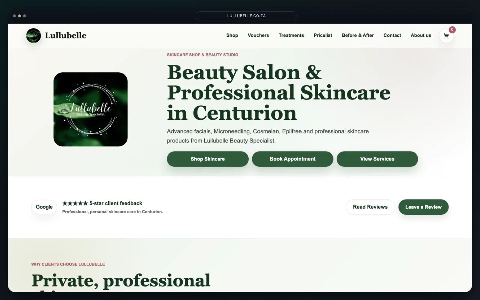 Lullubelle brand website mockup